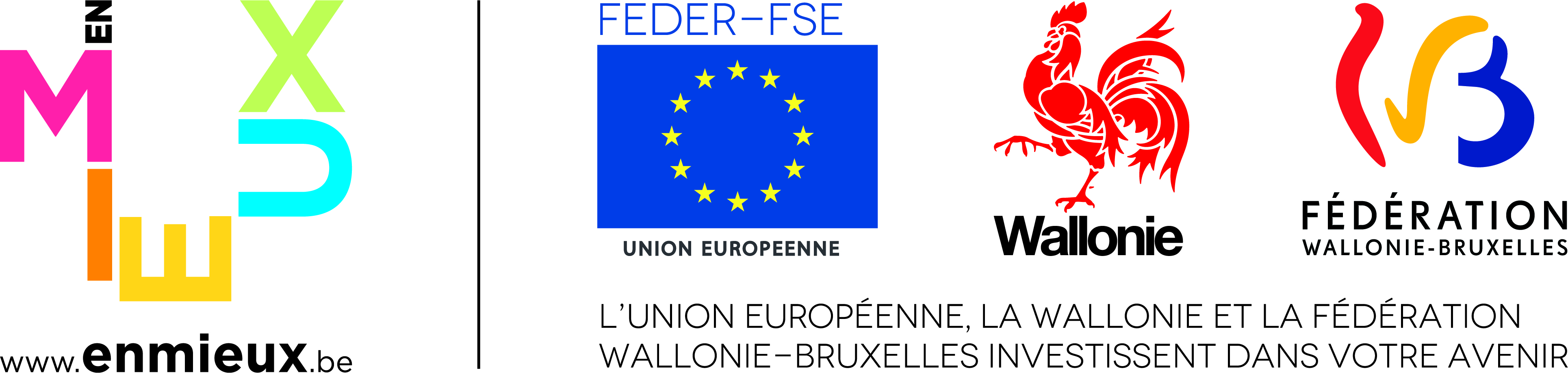 Logo des projets subventionnés par le FEDER, la Wallonie et la FWB